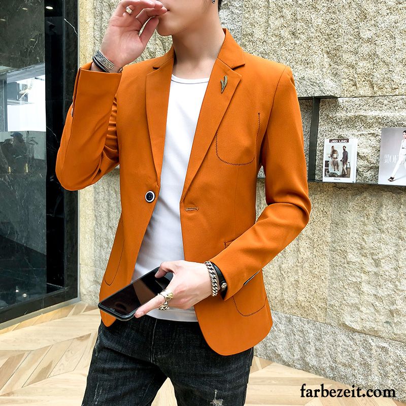 Blazer Herren Schlank Schüler Dünn Anzüg Trend Überzieher Orange