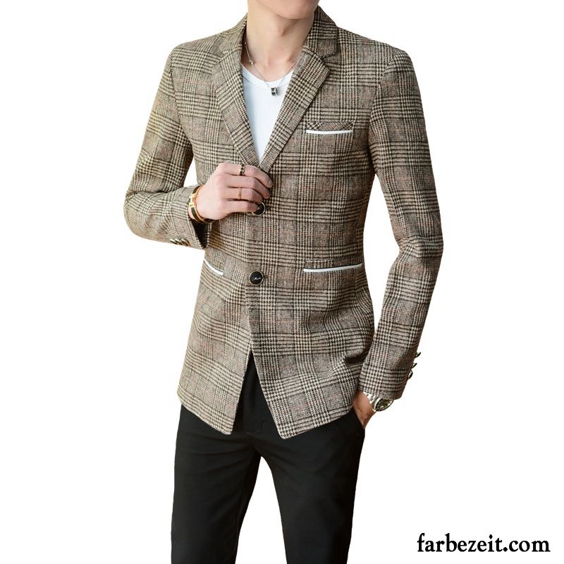 Blazer Herren Winter Schlank Anzüg Herbst Überzieher Neu Khaki