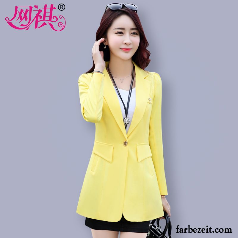 Blazer Weiß Neu Kostüm Anzüge Langer Abschnitt Überzieher Schlank Feder Freizeit Winter Damen Winterkleidung Herbst Trend Sale