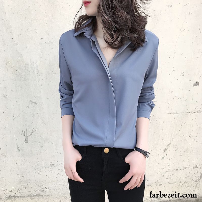 Bluse Weiß Langarm Chiffon Allgleiches Lose Lange Ärmel Sommer Schüler Temperament Blau Damen Weiß Neu Beruflich Blusen Verkaufen