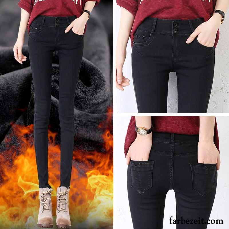 Bootcut Jeans Damen Grau Schwarz Hose Hohe Taille Trend Neu Winter Jeans Dünn Bleistift Hose Plus Samt Günstig