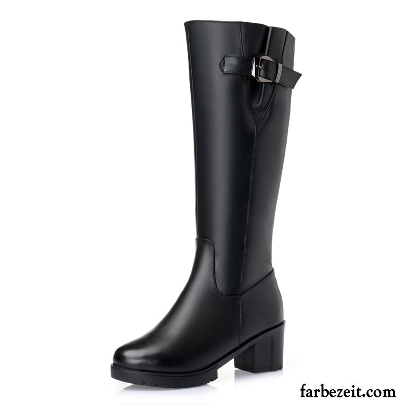 Boots Schuhe Damen Stiefel Hochhackigen Schuhe Dicke Sohle Stiefel Echtleder Winter Große Größe Schwarz Kaufen