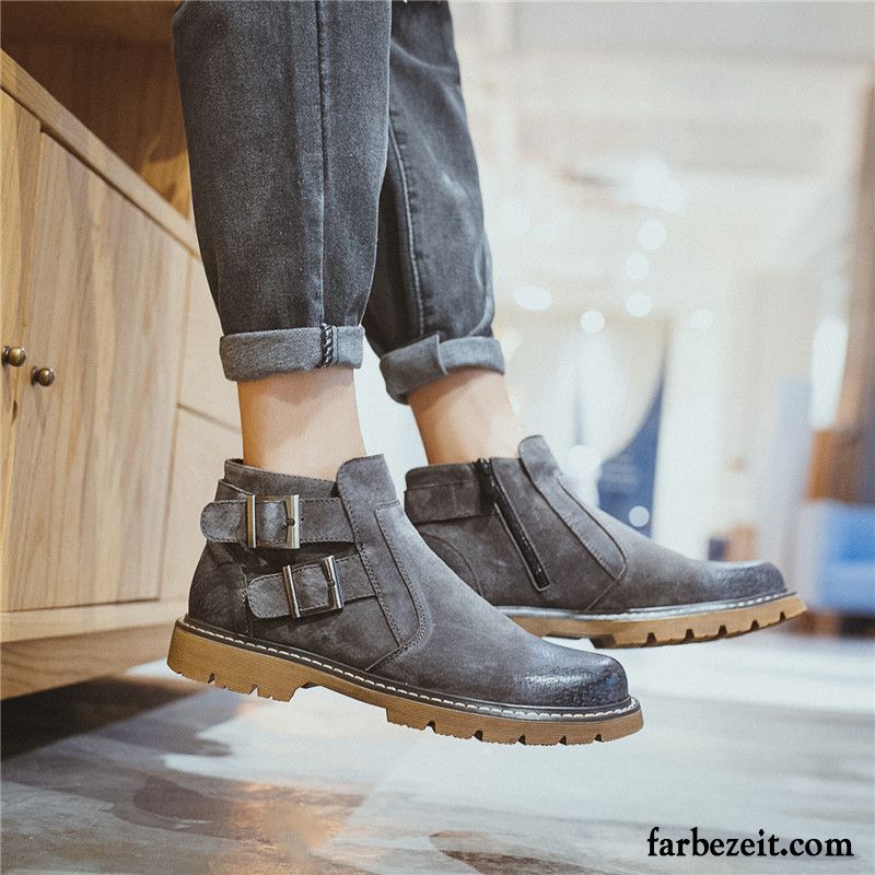 Boots Stiefel Herren Grau Kurze Stiefel Trend Hohe Retro Martin Stiehlt Allgleiches Schuhe Herbst England Cargo Günstig