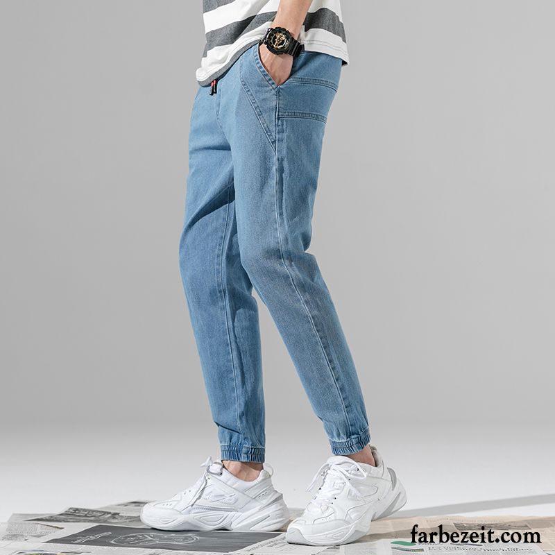 Cargohose Herren Elastisch Freizeit Trend Lose Jeans Feder Blau