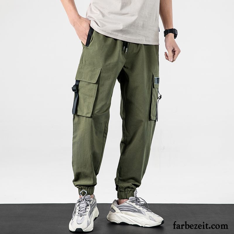 Cargohose Herren Sommer Gerade Sport Freizeit Werkzeugbau Trend Army Grün