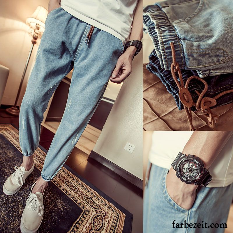 Coole Herren Jeans Schüler Harlan Große Größe Hell Herbst Löcher Blau Dünn Trend Jeans Sommer Persönlichkeit Elastisch Kaufen