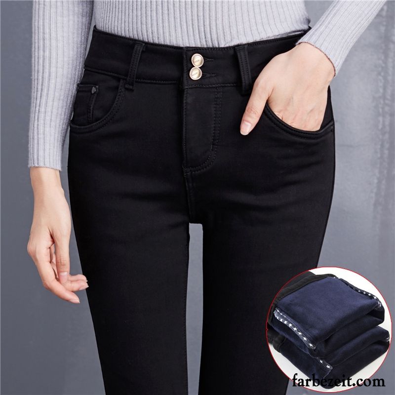 Coole Jeans Für Frauen Bleistift Hose Warme Neu Verdickung Dünn Schwarz Winter Schlank Damen Plus Samt Jeans