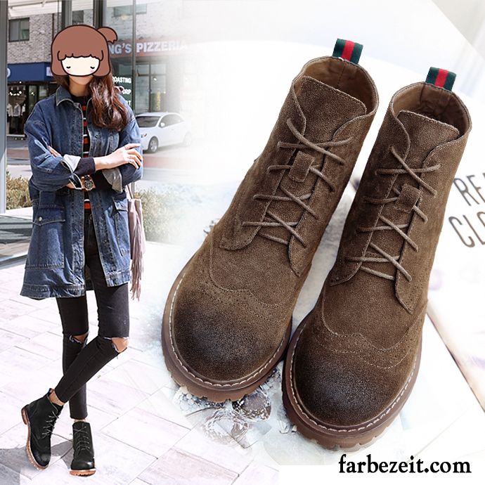 Damen Boots Günstig Schnürung Flache Winter England Erhöht Echtleder Gefrostet Baumwolle Schuhe Herbst Kurze Plus Samt Martin Stiehlt Retro Sale