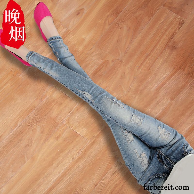 Damen Jeans Destroyed Look Dünn Neu Plus Samt Hose Herbst Jeans Schlank Fest Löcher Bleistift Hose Günstig