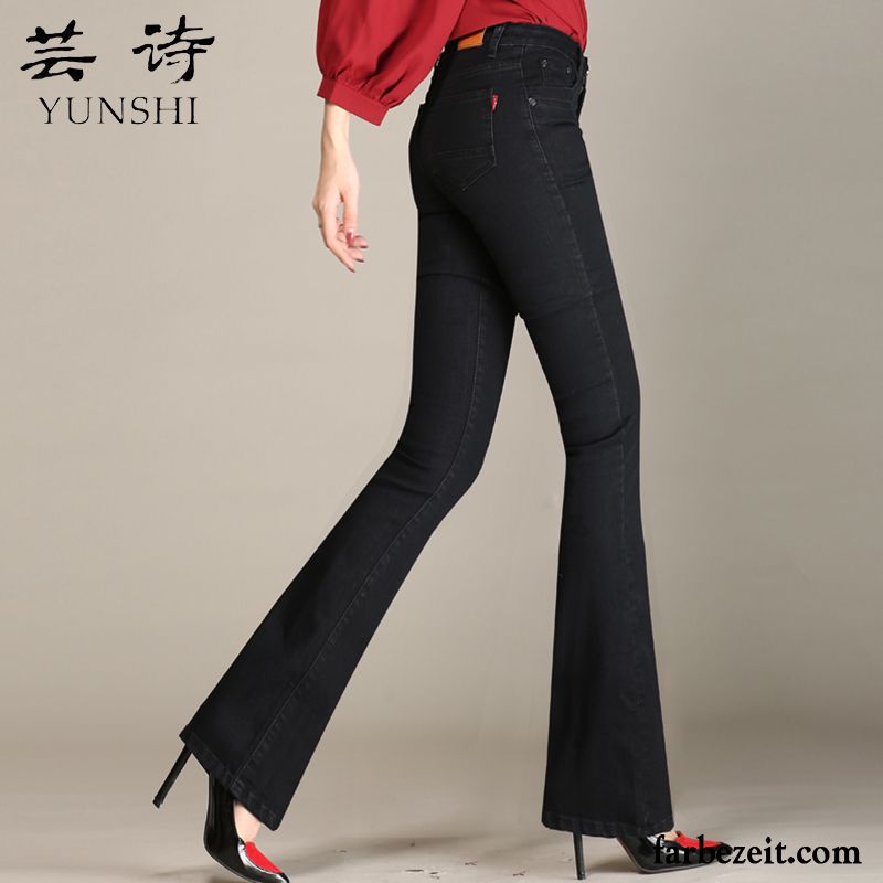 Damen Jeans Online Shop Herbst Winter Jeans Weites Bein Leicht Schwarz Hohe Taille Hose Plus Samt Schlank Verdickung Günstig