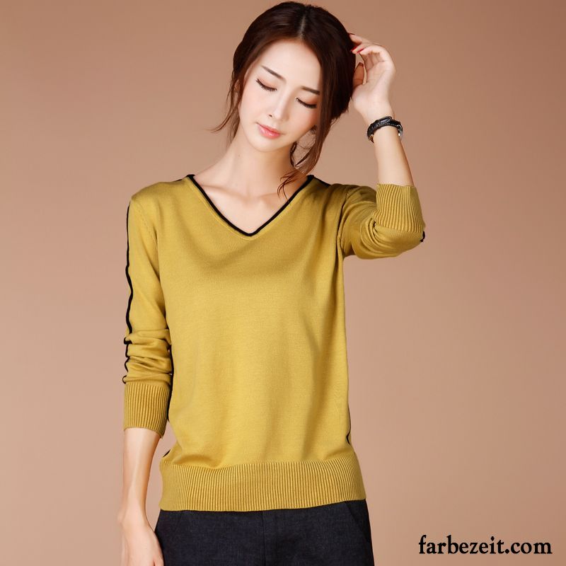 Damen Pullover Kaufen Neu Strickwaren Gelb Herbst Pullover Unteres Hemd Lose Trend Lange Ärmel Günstig
