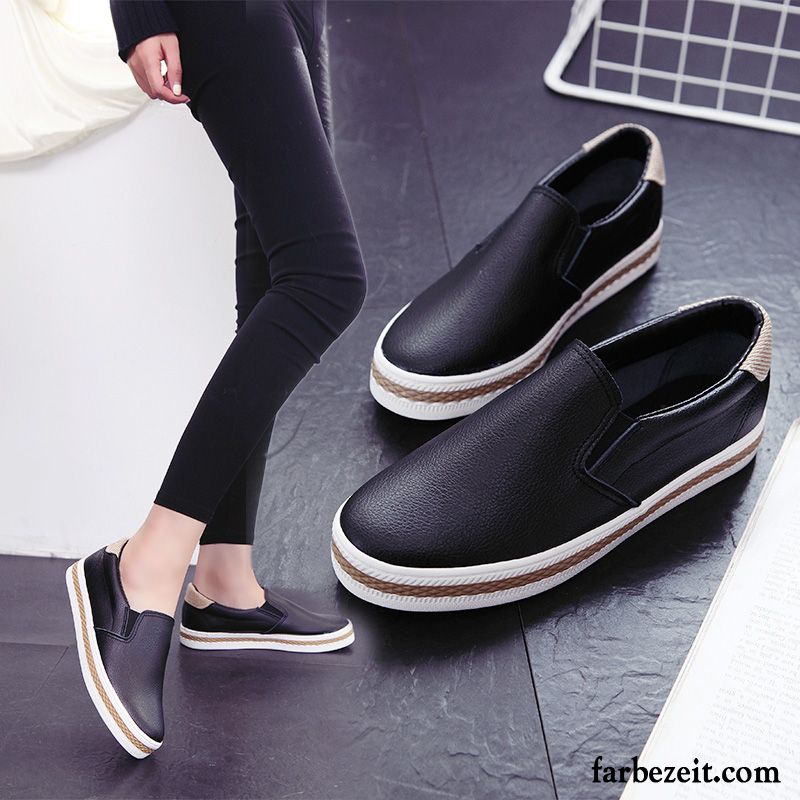 Damen Schnürschuhe Schwarz Skaterschuhe Faul Flache Trend Casual Weiß Schwarz Slip-on Halbschuhe Feder Leder Kaufen