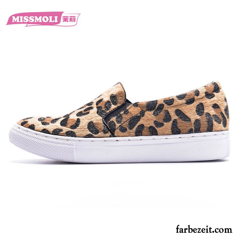 Damenschuhe Absatz Halbschuhe Feder Leopard Damen Herbst Flache Casual Schnürschuhe Rabatt