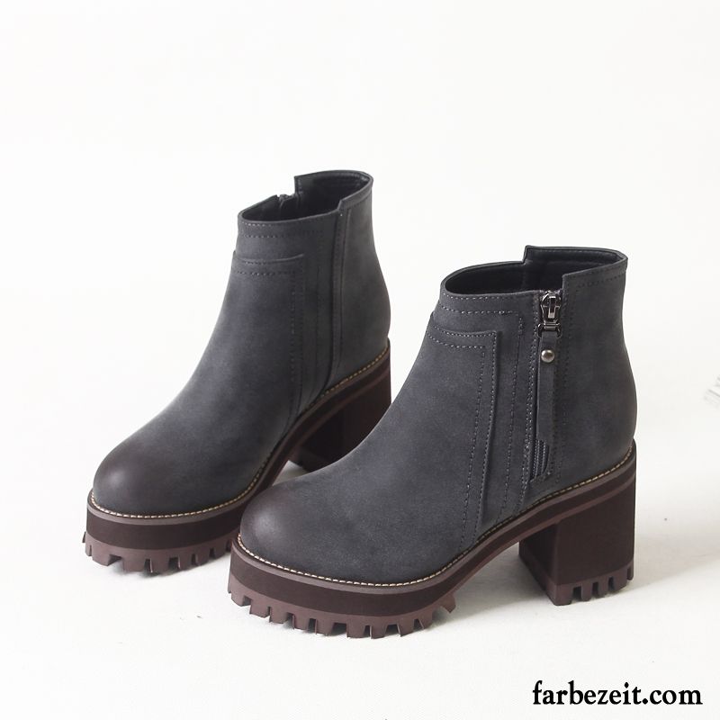 Damenstiefel Grau Absatz Runde Zehe Dick Allgleiches Hochhackigen Dicke Sohle Kurze Damen Wasserdichte Plattform Martin Stiehlt Herbst Schuhe Neue Winter Verkaufen