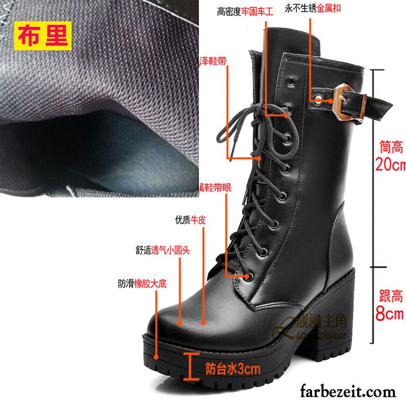 Damenstiefel Leder Braun Hochhackigen Kurze Martin Stiehlt Damen England Dick Dicke Sohle Herbst Reißverschluss Winter Sale