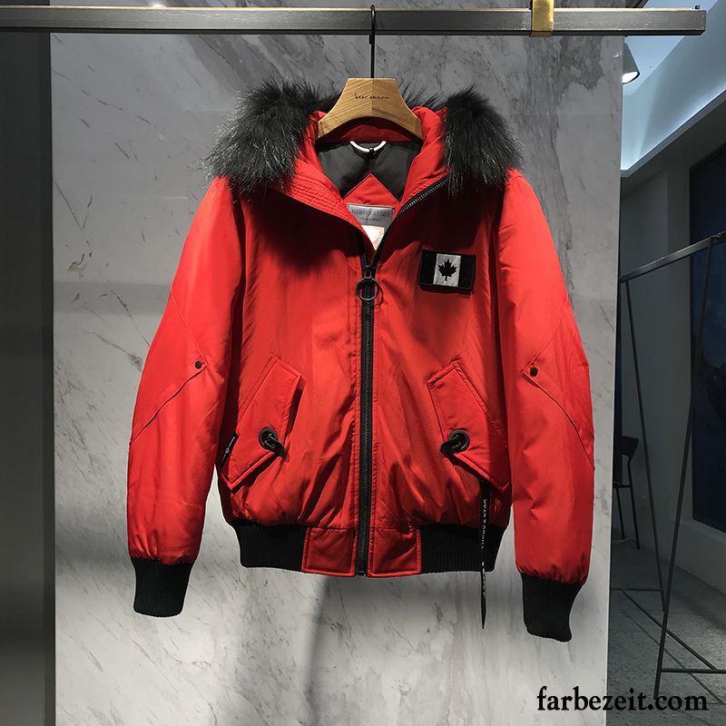 Daunenjacke Rot Herren Ausverkauf Trend Daunenjacke Schlank Original Mit Kapuze Rote Kurzer Absatz Baumwollgepolsterte Günstig