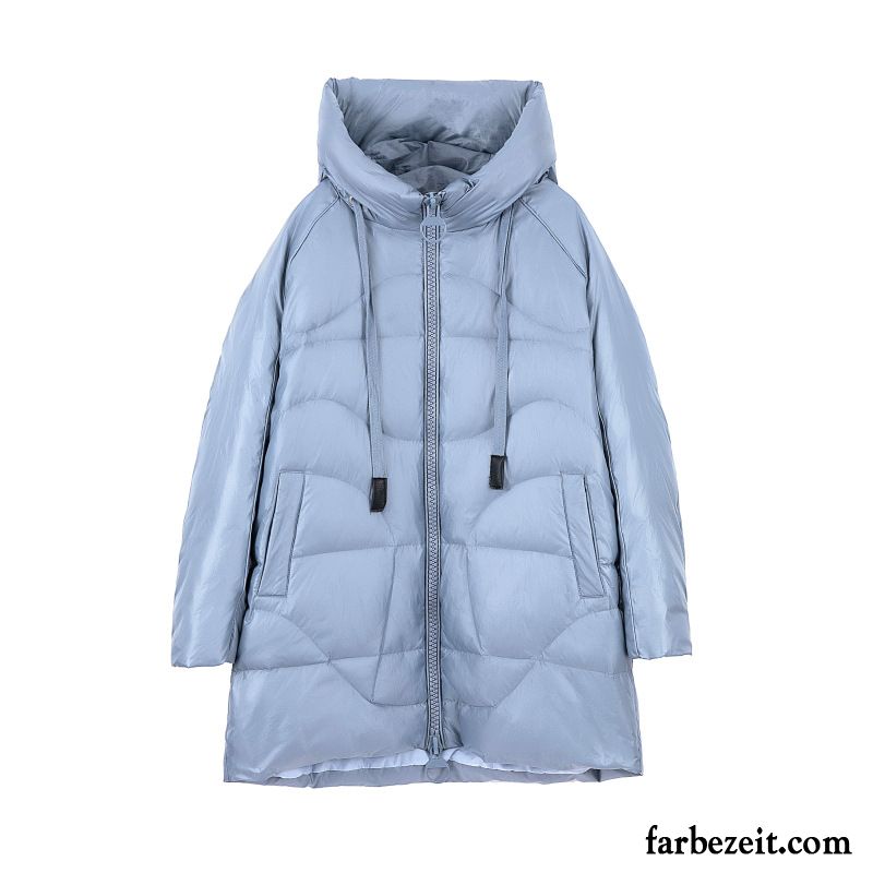 Daunenjacken Damen Elegant Trend Winter Gemütlich Mit Kapuze Mode Blau