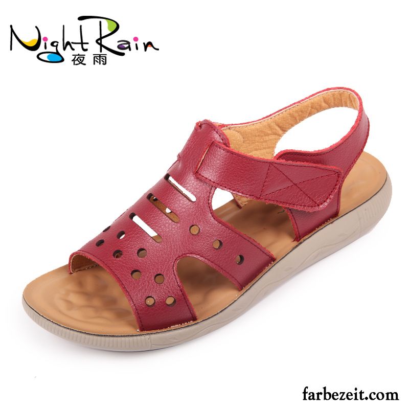 Dunkelblaue Sandalen Absatz Damen Weiche Sohle Rutschsicher Echtleder Sommer Sandalen Große Größe Flache Kaufen