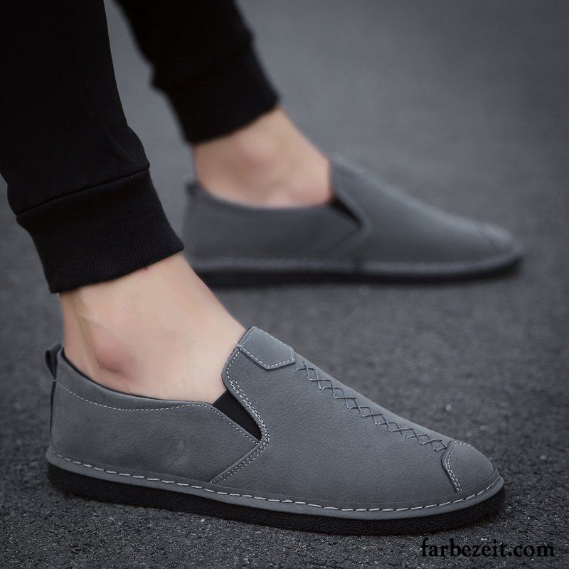 Exklusive Herrenschuhe Grau Schuhe Trend Schwarz Casual England Lederschue Faul Persönlichkeit Allgleiches Herren Slip-on