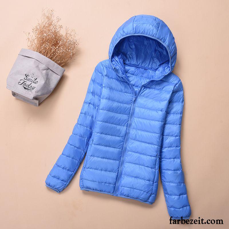 Extrem Warme Winterjacke Damen Mode Überzieher Mit Kapuze Blau Herbst Schlank Kurzer Absatz Große Größe Licht Winter Stehkragen Daunenjacke Sale