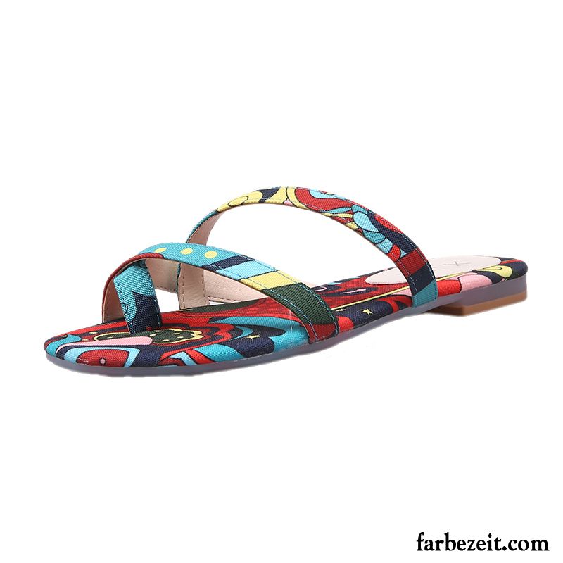 Flip Flops Damen Flache Mädchen Sommer Neue Pantolette Trend Sandfarben Blau Rot