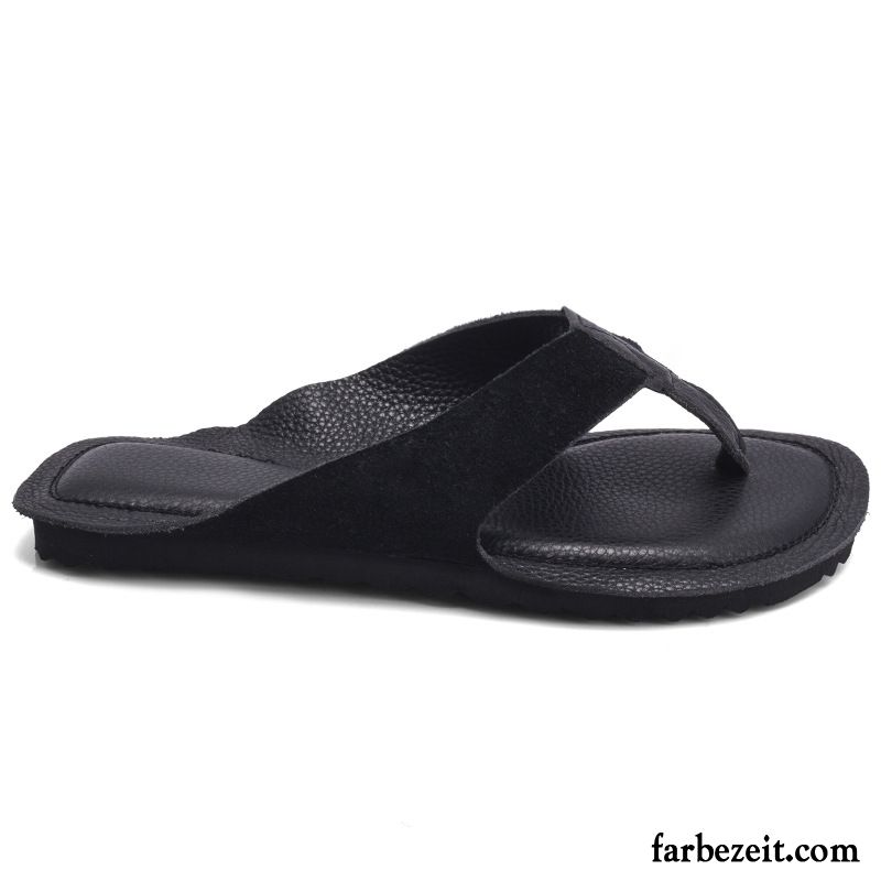 Flip Flops Damen Leder Sommer Neue Flache Schuhe Hausschuhe Sandfarben Schwarz