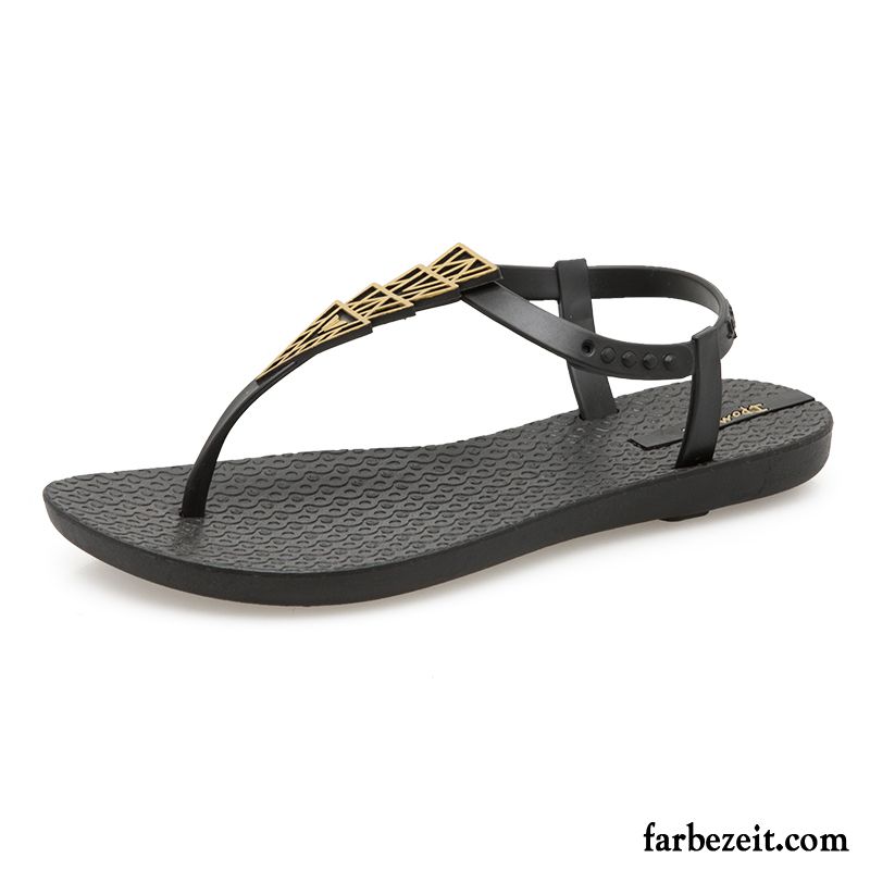 Flip Flops Damen Neue Weiche Sohle Flache Schuhe Sommer Allgleiches Schwarz