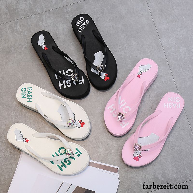 Flip Flops Damen Rutschsicher Sommer Gummi Hausschuhe Dicke Sohle Neue Schwarz