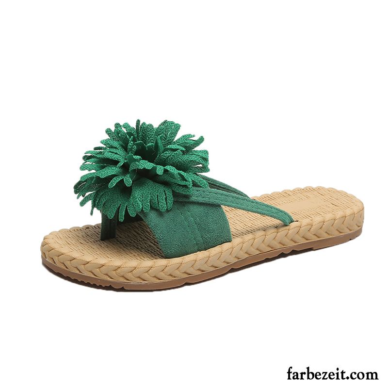 Flip Flops Damen Schüler Allgleiches Schuhe Hausschuhe Mode Neue Grün Sandfarben