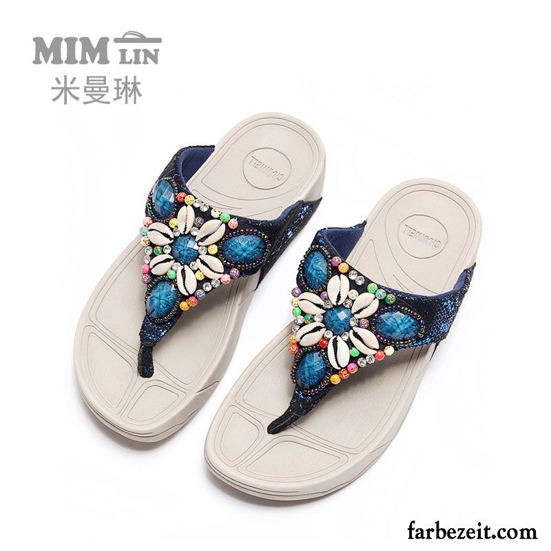 Flip Flops Damen Sommer Hausschuhe Neue Allgleiches Rutschsicher Mode Sandfarben Blau