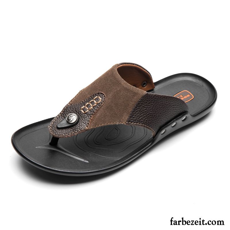 Flip Flops Herren Echtleder Trend Neue Hausschuhe Mode Sommer Braun