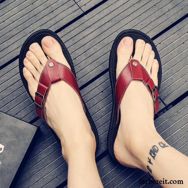 Flip Flops Herren Hausschuhe Rutschsicher Sommer Sandalen Persönlichkeit Trend Sandfarben Rot