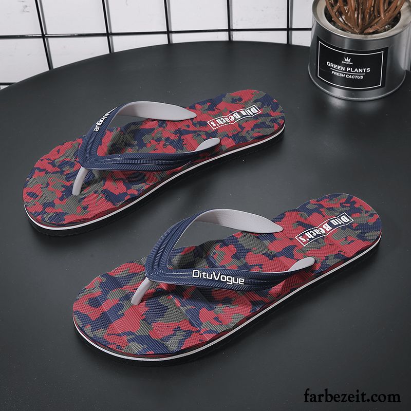 Flip Flops Herren Hausschuhe Sandalen Sommer Persönlichkeit Atmungsaktiv Täglich Camouflage Sandfarben Rot