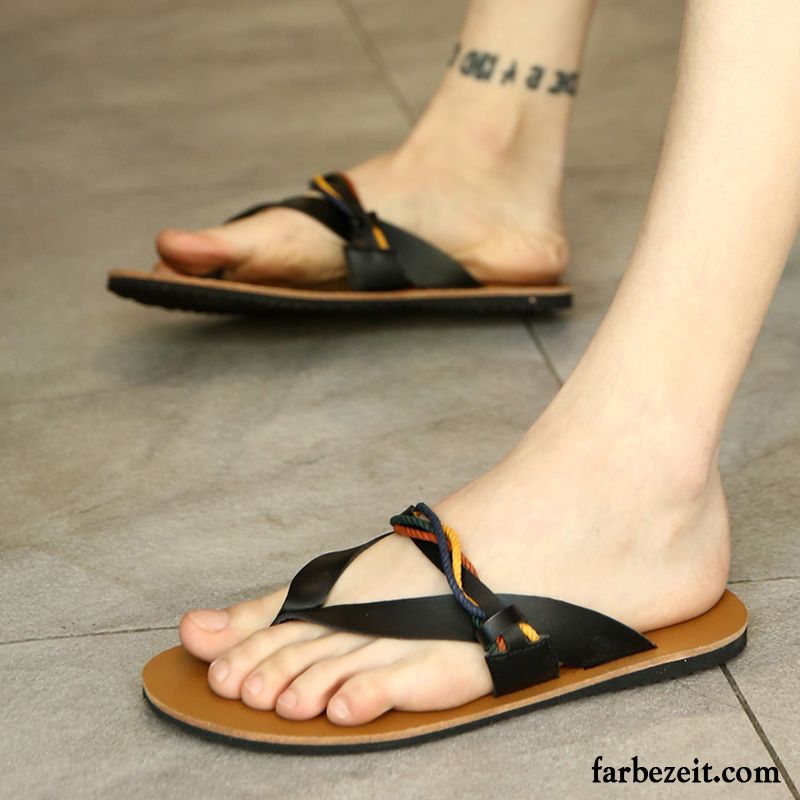 Flip Flops Herren Hausschuhe Trend Rutschsicher Pantolette Persönlichkeit Rom Sandfarben Schwarz