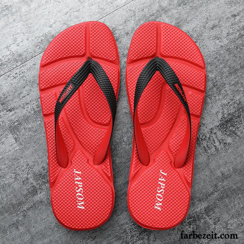 Flip Flops Herren Lovers Rutschsicher Schuhe Trend Große Größe Pantolette Sandfarben Rot
