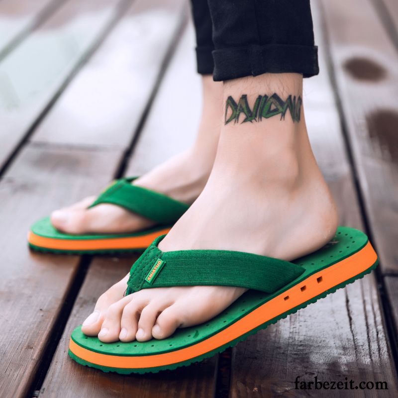 Flip Flops Herren Mode Schuhe Sommer Tragen Weiche Sohle Hausschuhe Grün Sandfarben