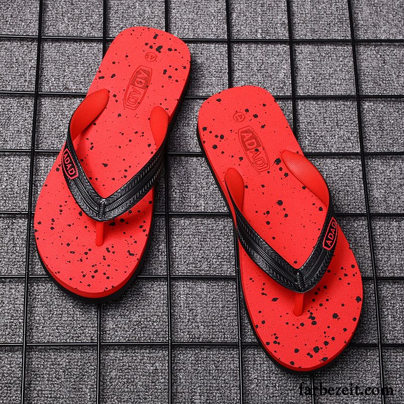 Flip Flops Herren Neue Sommer Rutschsicher Pantolette Casual Mode Sandfarben Rot