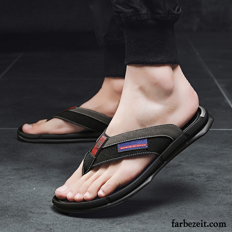 Flip Flops Herren Pantolette Sommer Rutschsicher Neue Trend Persönlichkeit Sandfarben Schwarz