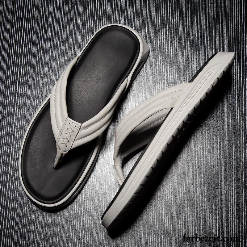 Flip Flops Herren Rutschsicher Echtleder Casual Trend Hausschuhe Mode Weiß