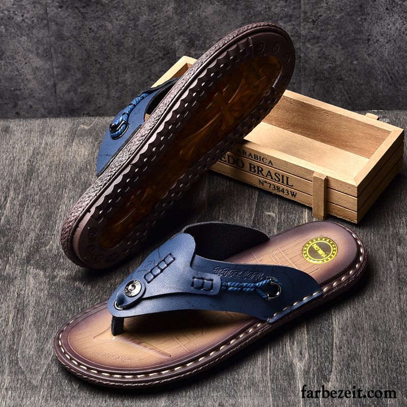 Flip Flops Herren Schuhe Neue Persönlichkeit England Sandalen Rutschsicher Sandfarben Blau