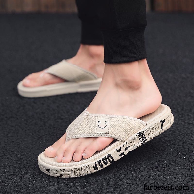 Flip Flops Herren Sommer Hausschuhe Rutschsicher Faul Persönlichkeit Neue Beige Rot