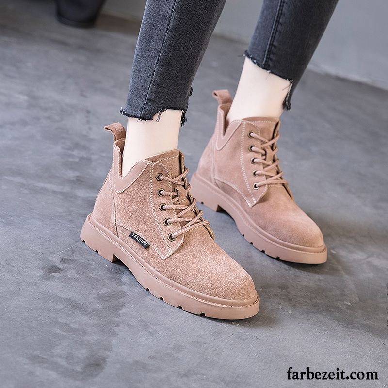 Gefütterte Schuhe Damen Kurze Stiefel Gummi Rot Schüler Neue Martin Stiehlt England Herbst Rosa Allgleiches Gefrostet Flache Trend