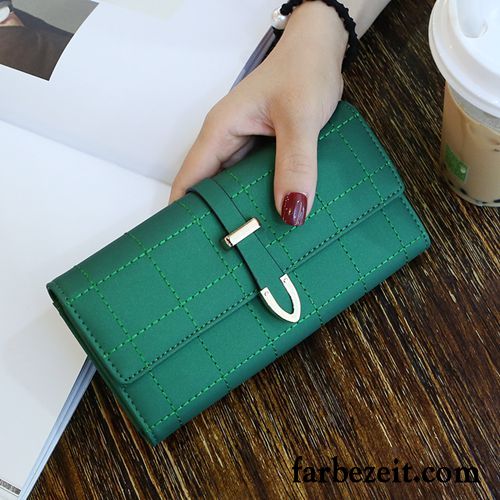 Geldbörse Damen Brieftaschen Clutch Langer Abschnitt Große Kapazität Nubuck Drei Falten Grün