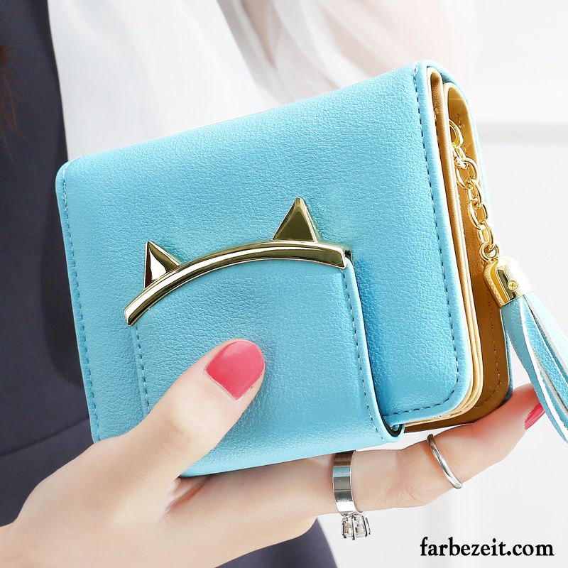 Geldbörse Damen Brieftaschen Neu Student Mini Reißverschluss Einfach Blau
