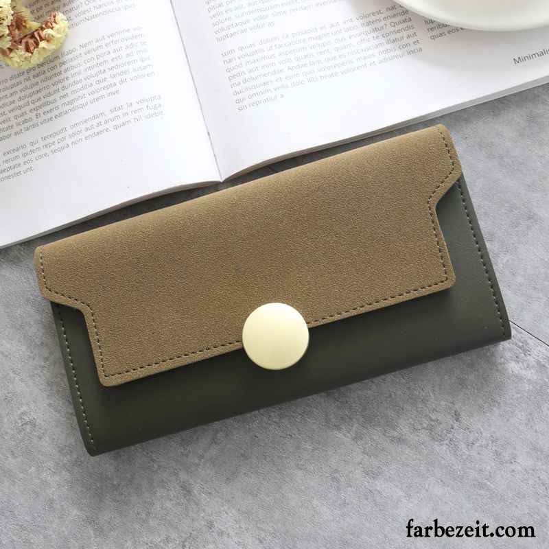 Geldbörse Damen Nähen Brieftasche Langer Abschnitt Schnalle Einfach Mode Grün Gold