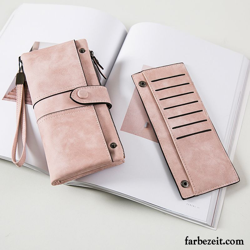 Geldbörse Damen Persönlichkeit Retro Pu Neu Brieftasche Falten Rosa Beige