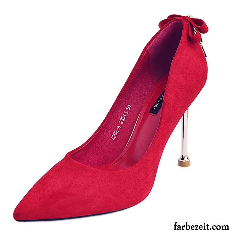 Glitzer Schuhe Damen Schnürschuhe Bogen Elegant Prinzessin Rot Dünne Fersen Pumps Neue Feder Ultra Allgleiches Herbst Spitze Günstig