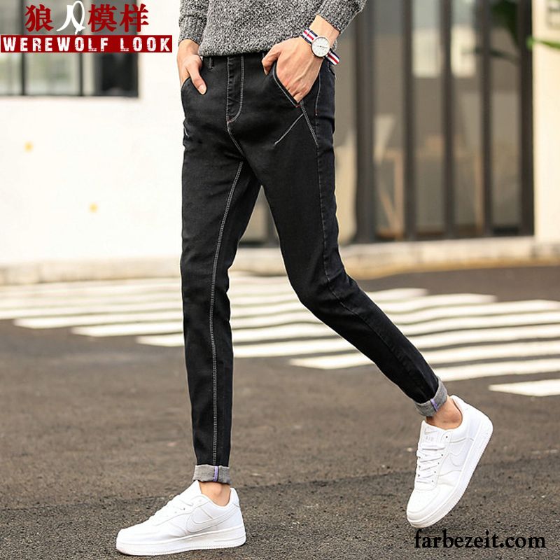 Graue Herren Jeans Jeans Schwarz Herbst Schüler Plus Samt Winter Dünn Hose Trend Verkaufen