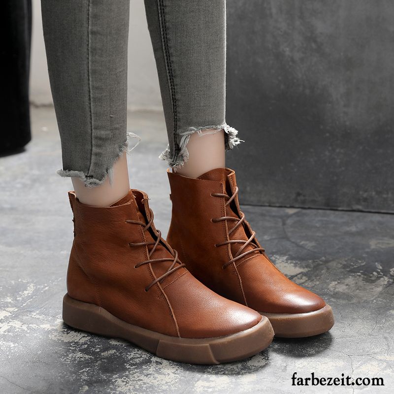 Grüne Schuhe Damen England Flache Retro Kurze Stiefel Martin Stiehlt Winter Herbst Echtleder Dicke Sohle Schuhe Schüler Günstig