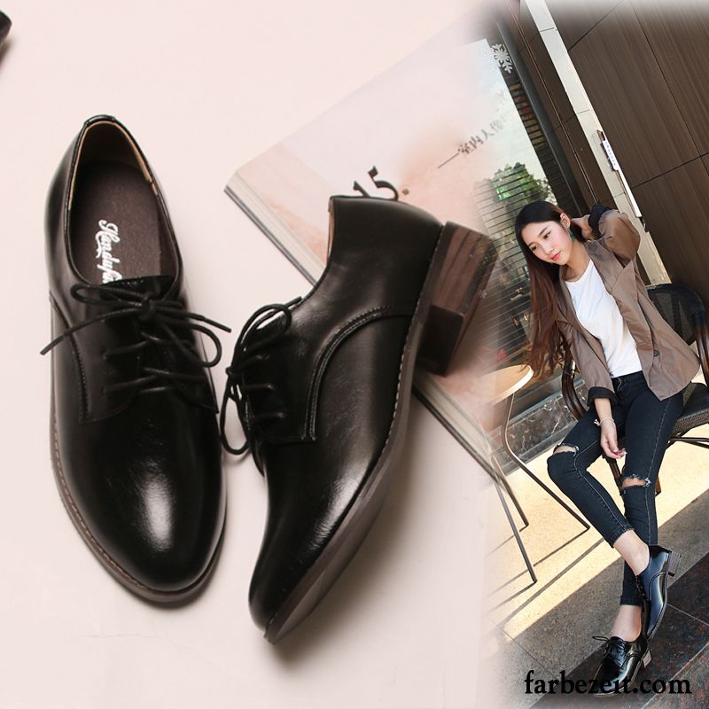 Günstige Leder Schuhe Spitze England Schuhe Retro Lederschuhe Schnürung Plus Samt Dick Winter Herbst Schnürschuhe Oxford Feder Hochschule Wind Damen Billig